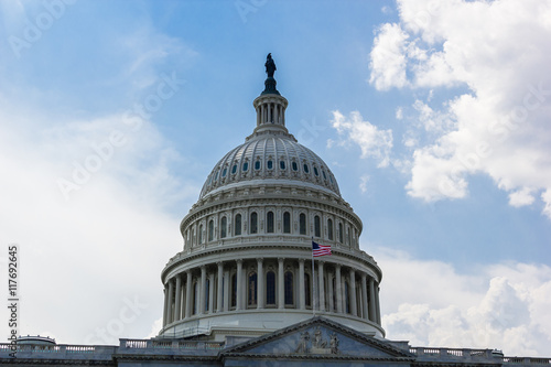 US Capitol Building on a clear day with blue sky. Senate and House of Representatives of the United States Government