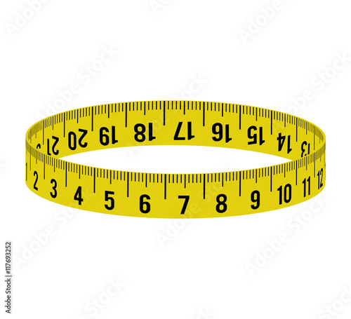 meter circle yellow tape measure tool icon. Isolated and flat illustration. Vector graphic