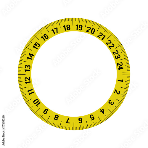 meter circle yellow tape measure tool icon. Isolated and flat illustration. Vector graphic