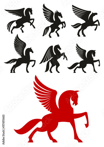 Pegasus horses icons for heraldic design