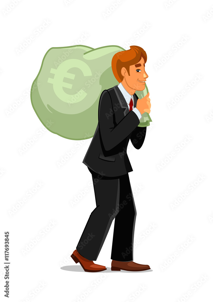 Businessman carrying money bag with euro sign Businessman carrying money bag with euro sign