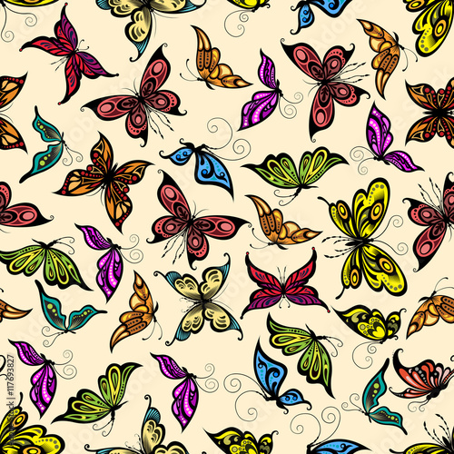 Flying tropical butterflies seamless pattern