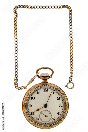 Vintage antique pocket watch with chain.