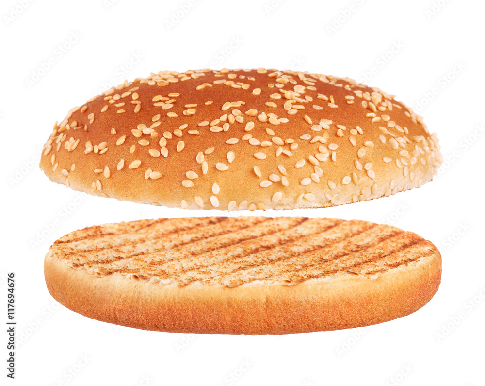 Grilled burger bun isolated on white background. Stock Photo | Adobe Stock