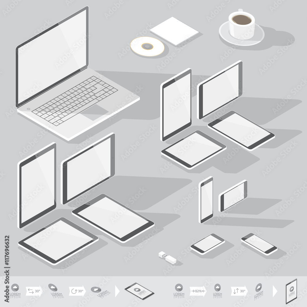 Isometric corporate identity template Isometric corporate identity template
