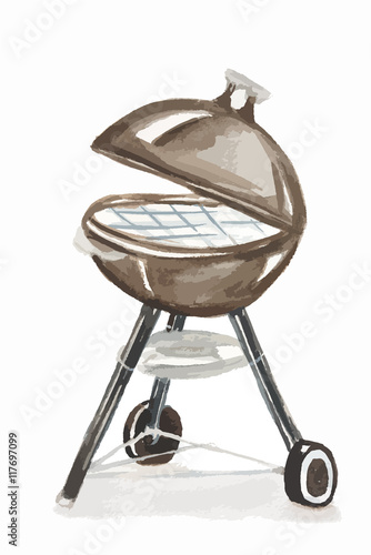 Watercolor bbq grill. Outdoors bbq grill machine. Isolated grill on white background.