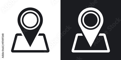 Simple map pointer icon, vector. Two-tone version on black and white background