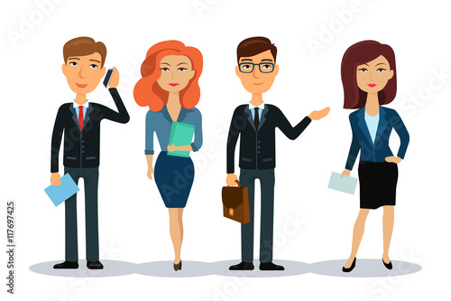 Business people characters. Business team. Group of office workers. Men and women in office wear. Broker, manager or dealer. Flat vector illustration.