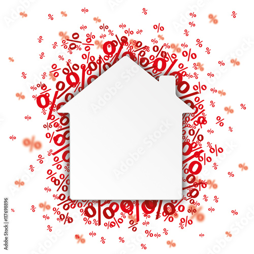 Papier Haus mit roten Prozentzeichen im Hintergrund