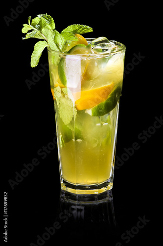refreshing summer alcoholic cocktail a black background