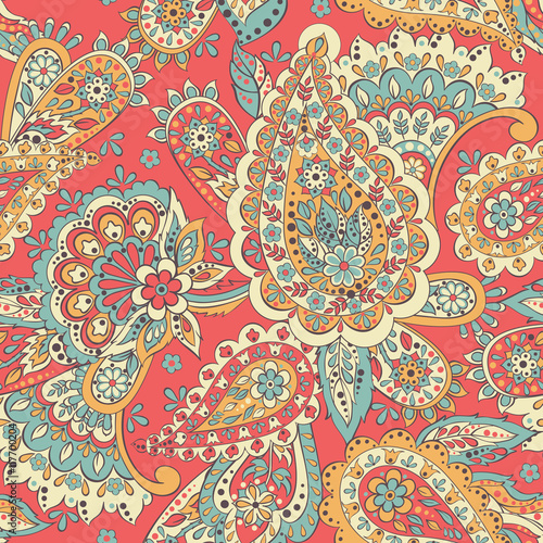 paisley ethnic floral ornament. folkloric vector seamless pattern