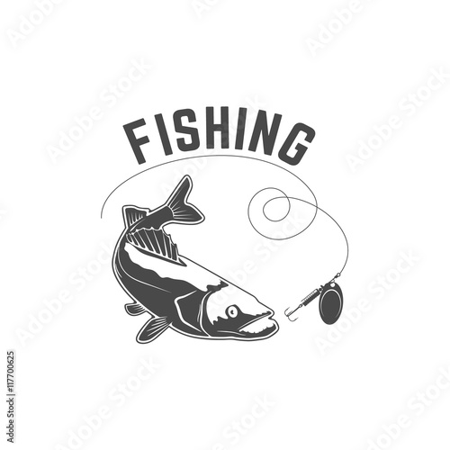 Fishing. Silhouette of pike-perch, which lacks trolling. Design
