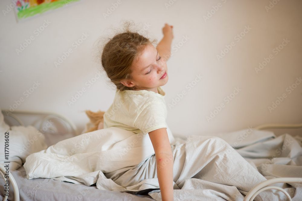 Little girl with pigtails wakes. Little girl with pigtails wakes.