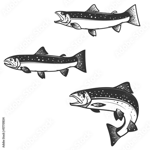 Set of trout silhouettes.