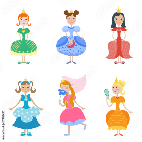 Set of princess. Vector child illustration. Cartoon style. Fairy tale heroes for girls