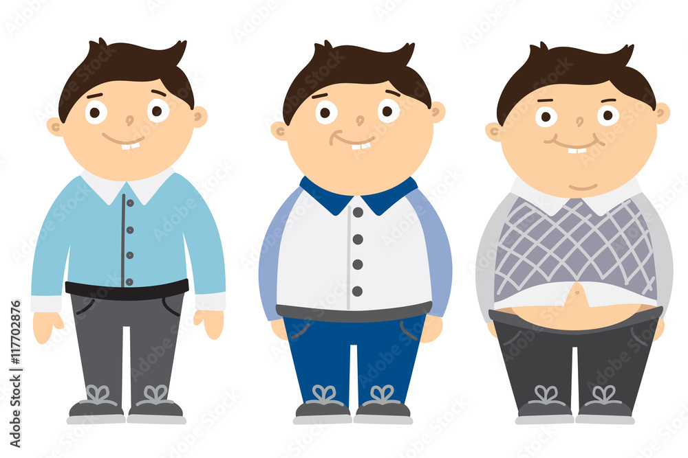 From thin to fat kid. Children obesity. Funny smiling cartoon boys on white  background. Boy getting fat, gaining weight. Stock Vector | Adobe Stock