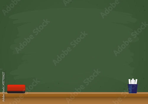 Empty Chalkboard With Eraser And Chalks