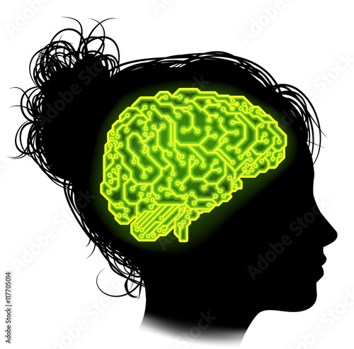 Electrical Circuit Brain Woman Concept