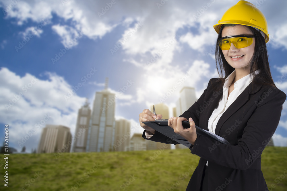 professional asian business woman supervising construction site professional asian business woman supervising construction site