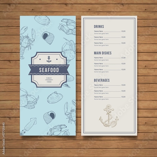 Seafood restaurant menu