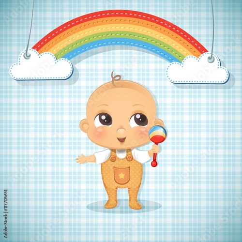 Baby boy illustration and a rainbow