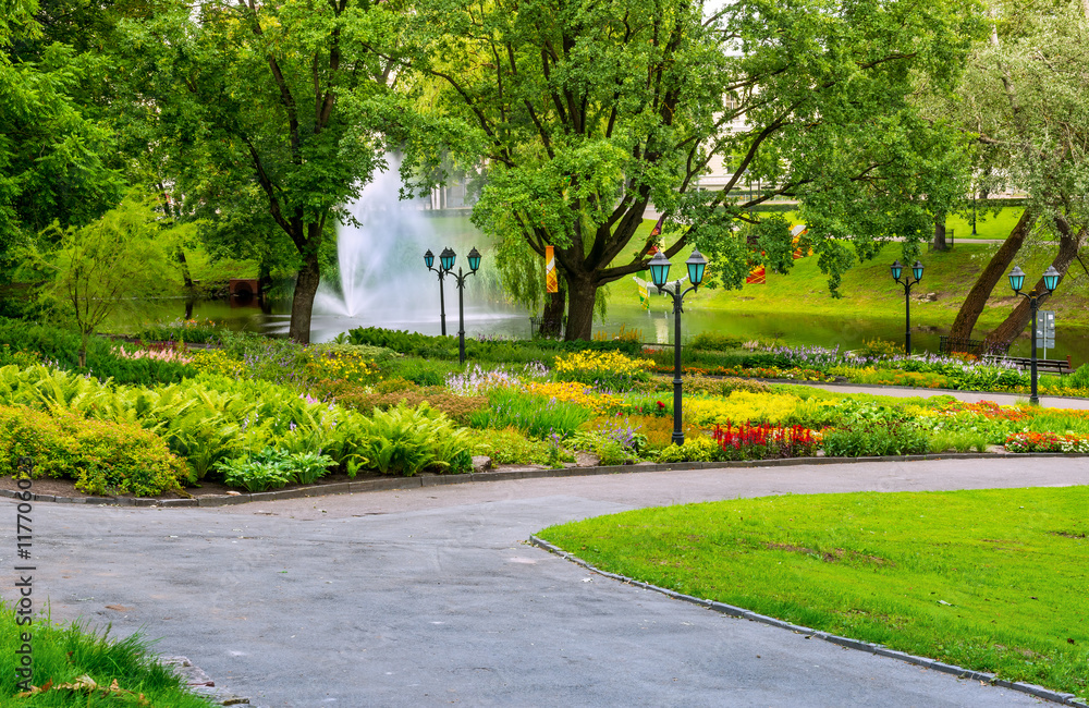 Summer in central public park of Riga, Latvia