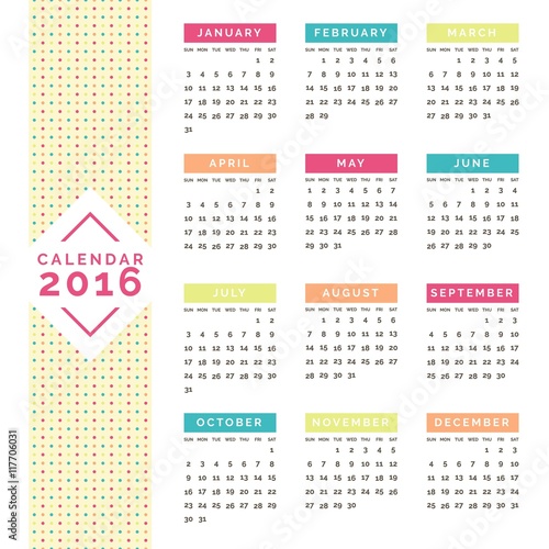 Colorful 2016 calendar