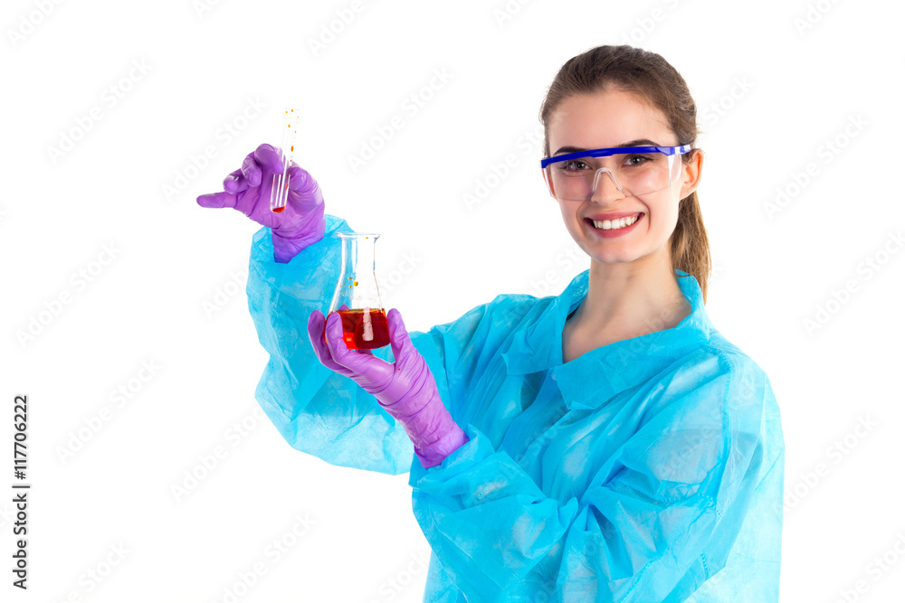 Liquids are transfused by woman Liquids are transfused by woman