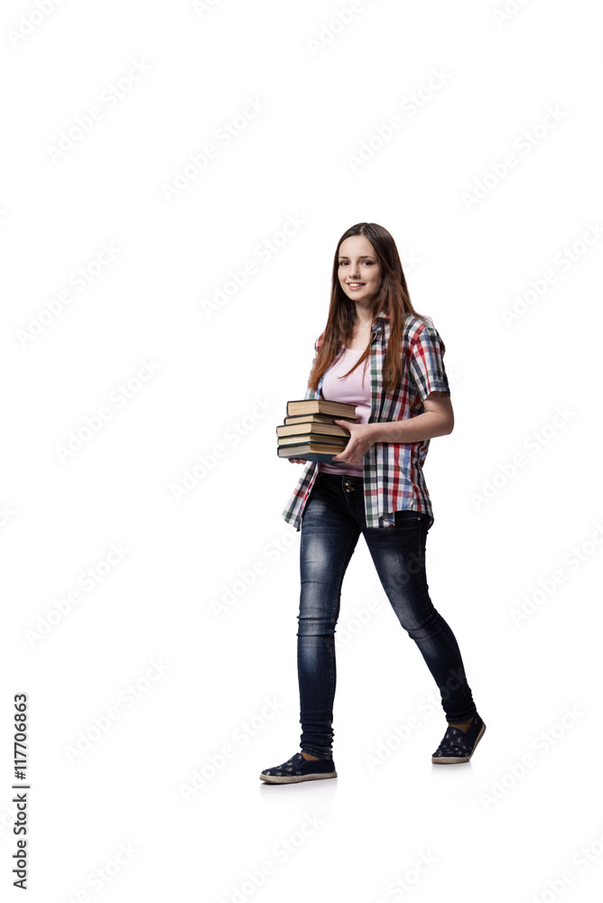 Student with books isolated on the white background Student with books isolated on the white background