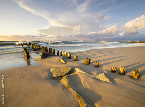 Fototapeta Naklejka Na Ścianę i Meble -  Sea landscape, sunset on the sea beach