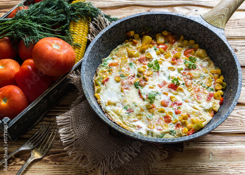 Spanish tortilla with fresh vegetables