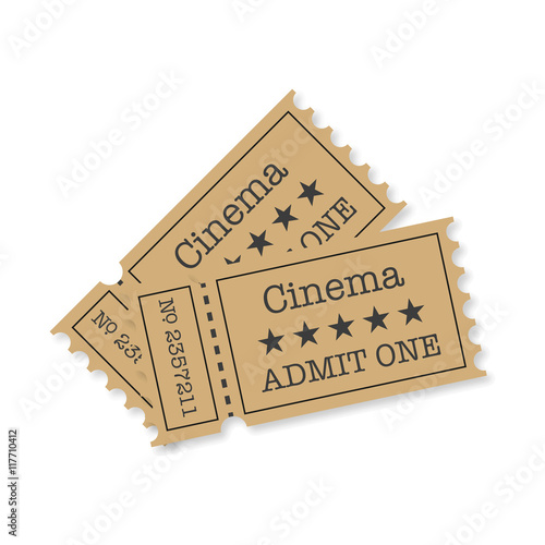 Cinema tickets with shadow on a white background