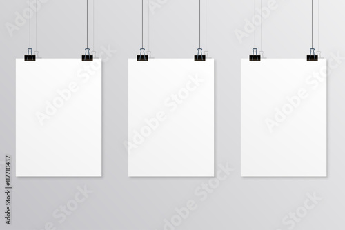 Hanging paper poster on wall poster. Vector illustration