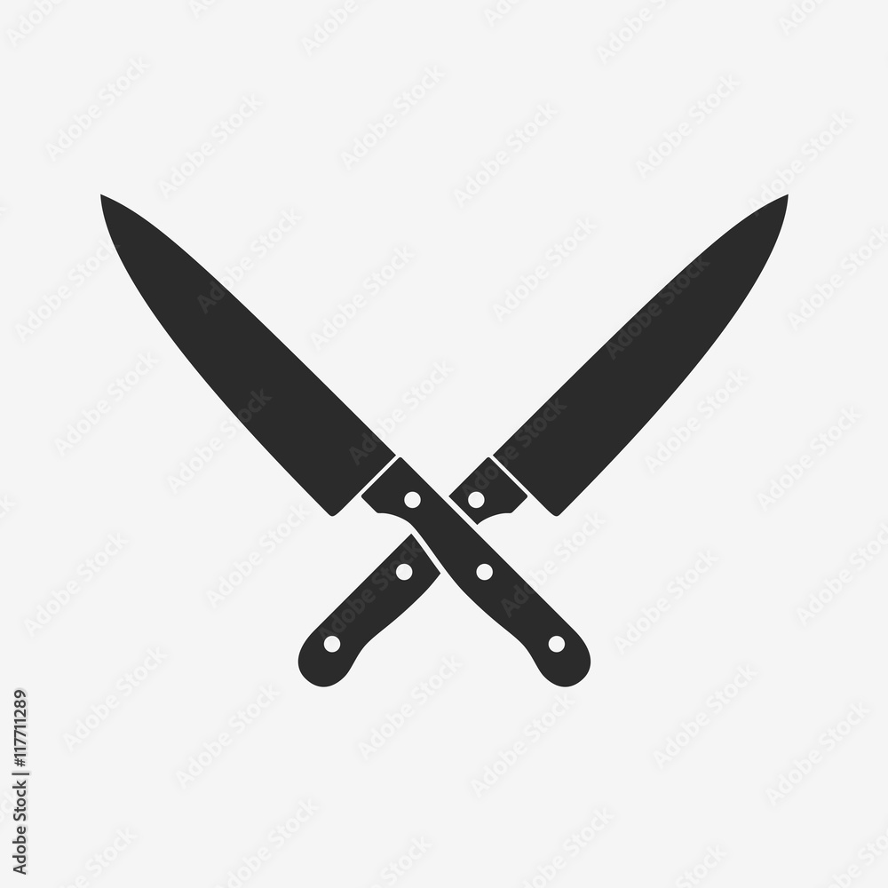 Vecteur Stock Kitchen knives cutter icon sharp blade cook in flat style.  Black knife icon steel vector kitchenware cooking equipment isolated on  white background. | Adobe Stock