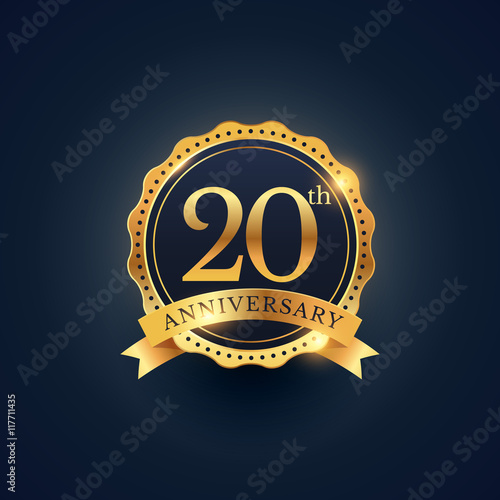 20th anniversary celebration badge label in golden color