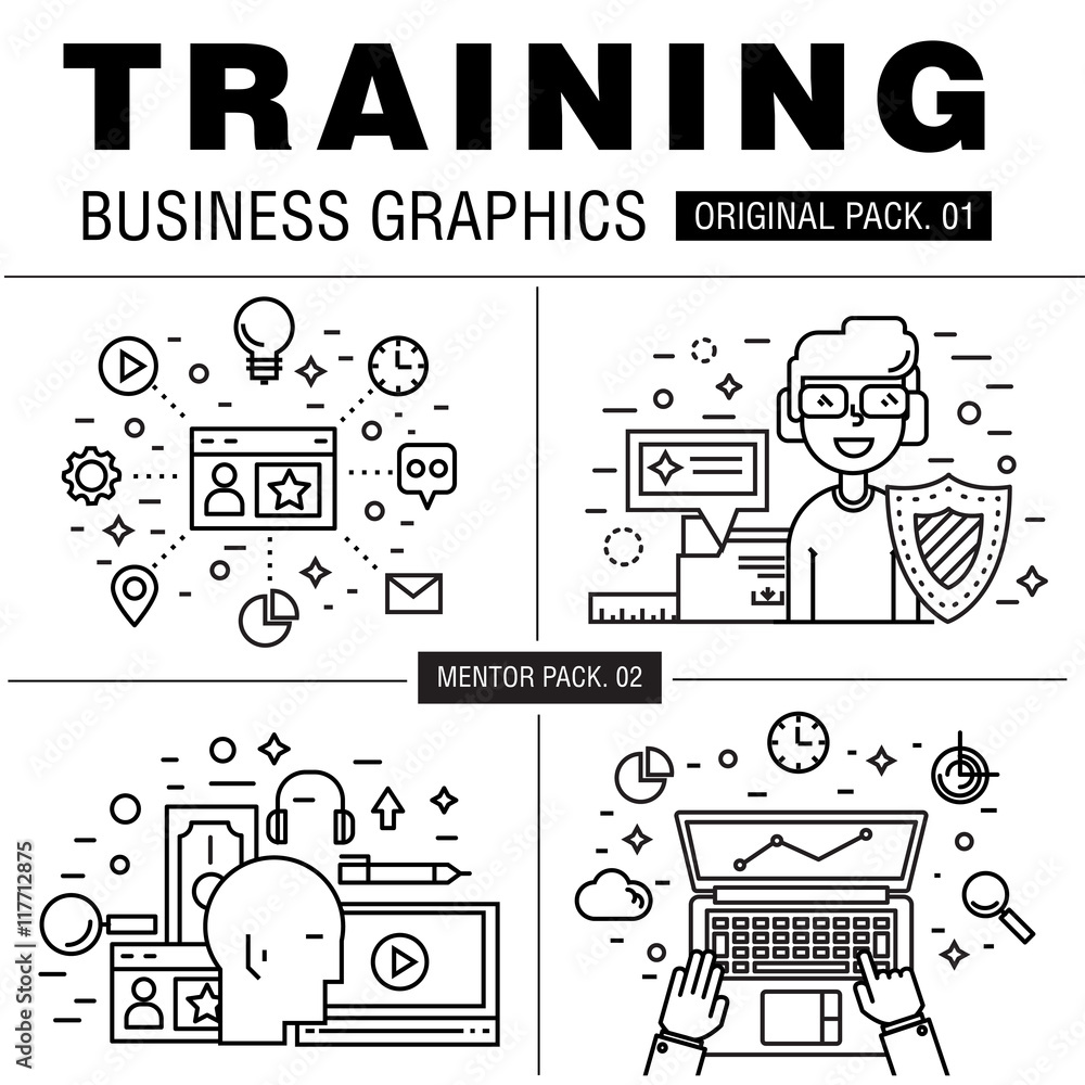 Modern business training pack. Thin line icons set mentor career. Education set collection with global management industry elements. Premium quality vector symbol. Stroke pictogram for web design. Modern business training pack. Thin line icons set mentor career. Education set collection with global management industry elements. Premium quality vector symbol. Stroke pictogram for web design.