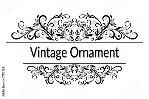 Vintage Calligraphic Ornament, Decorative Frame with Abstract Floral Pattern, Black Contours Isolated on White Background. Vector