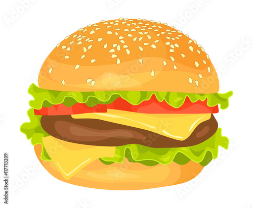 Modern flat design vector illustration of big hamburger on white background