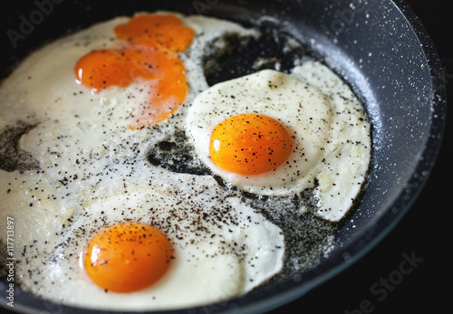 Fried eggs in a frying pan
