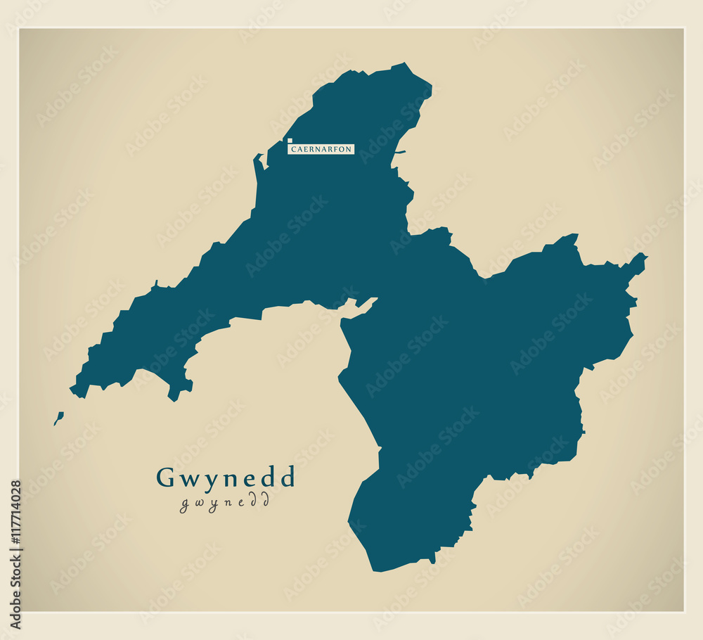 Modern Map - Gwynedd Wales UK