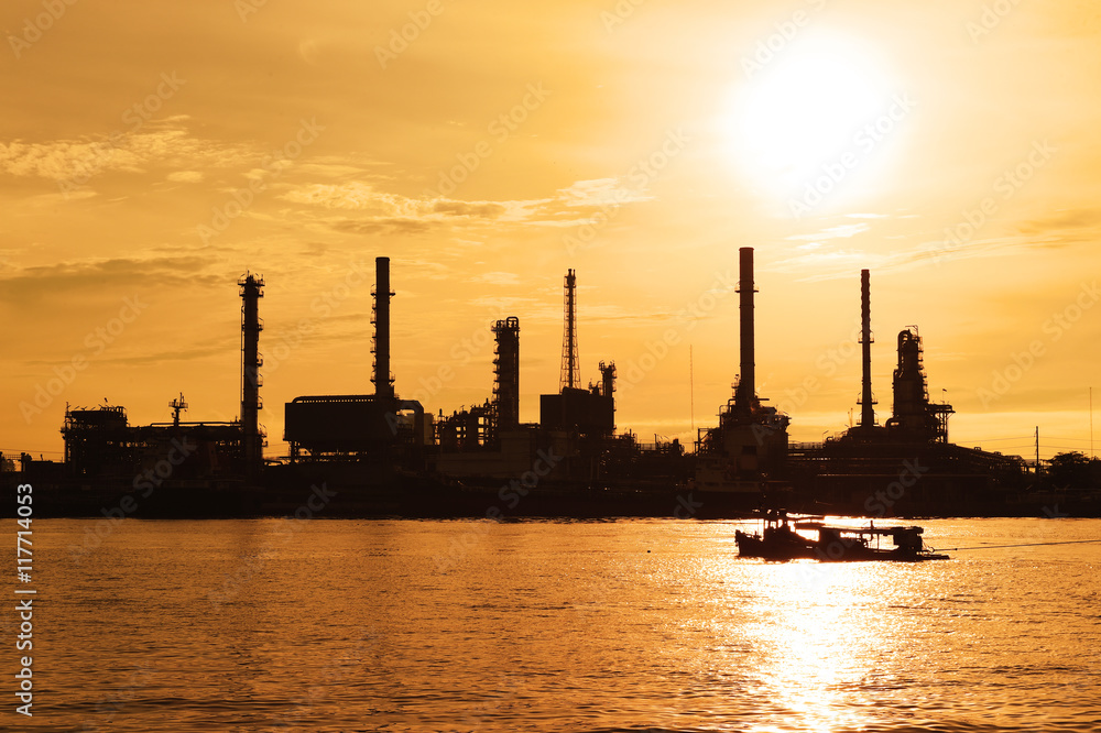 Oil refinery industry at sunset time, Thailand