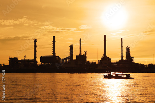 Oil refinery industry at sunset time, Thailand