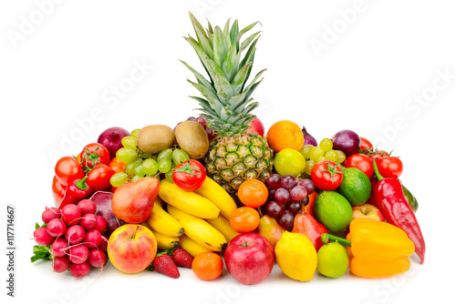 Collection juicy fruits and vegetables