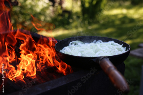 onion fry on fire outdoors