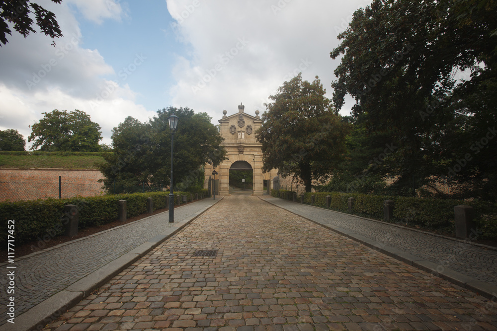The road to the Leopold Gate, the entrance to the fortress Vysehrad, Prague The road to the Leopold Gate, the entrance to the fortress Vysehrad, Prague
