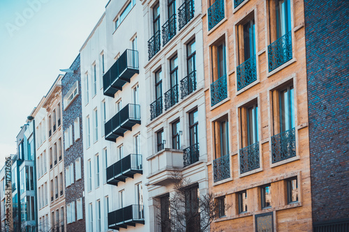 Row of buildings with multiple toned facades