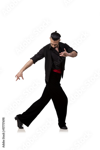 Man dancer dancing spanish dances isolated on white
