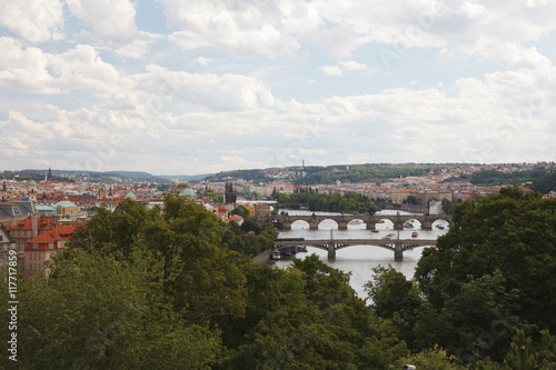 View of the River Vltava, bridges and the city. Prague 