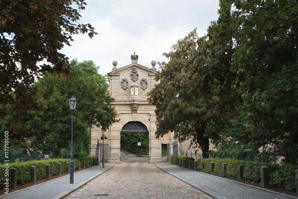 The Leopold Gate, Vysehrad, Prague. The entrance to the fortress, summer
