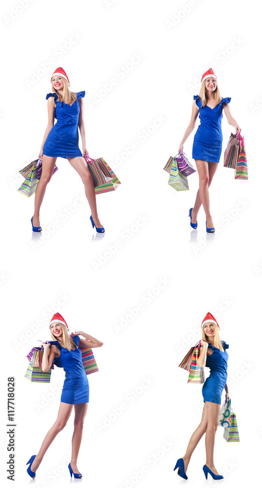 Fototapeta premium Woman with shopping bags isolated on white